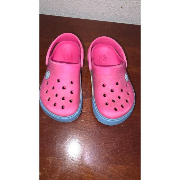 Crocs Kids Pink & Blue Rubber Slip-On Clogs Heel Strap Size 9 - Picture 2 of 8